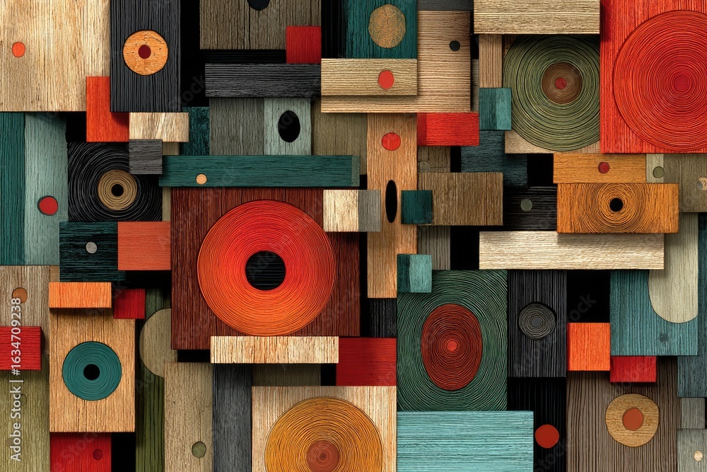 Fototapeta premium Abstract wooden shapes composition