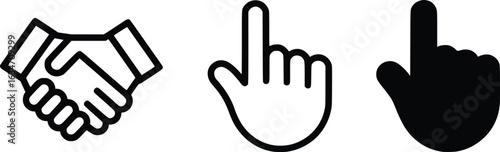 Illustrative Graphics Depicting Collaboration and Interaction a Handshake and Two Pointer Hand Icons Set Against a White Background