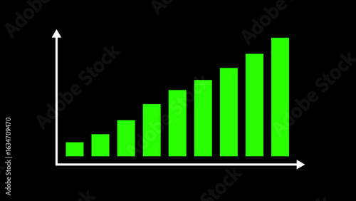 Business graph and bar chart with rising arrow illustration on background.