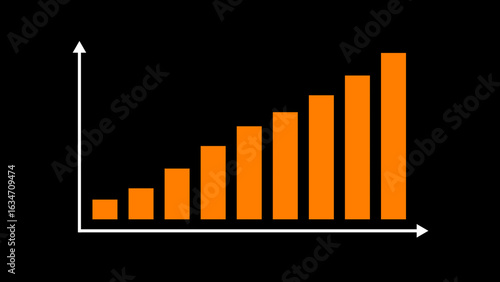 Business graph and bar chart with rising arrow illustration on background.
