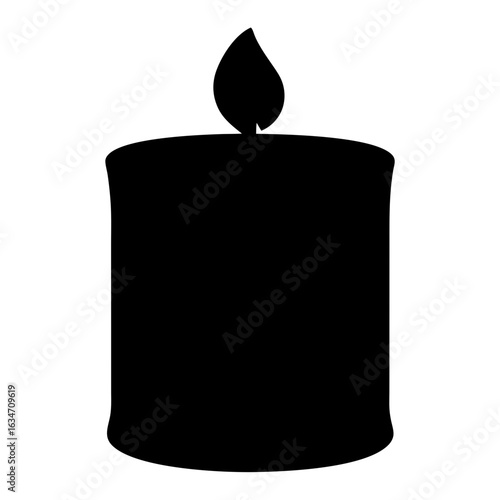 Silhouette of a simple candle with flickering flame on a white background