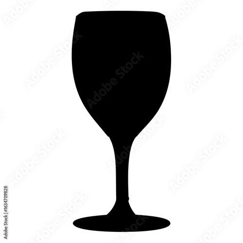 Wine glass silhouette icon for drink or celebration themes, Black silhouette of a wine glass, commonly used in designs related to beverages, dining, parties, celebrations, or hospitality industries.
