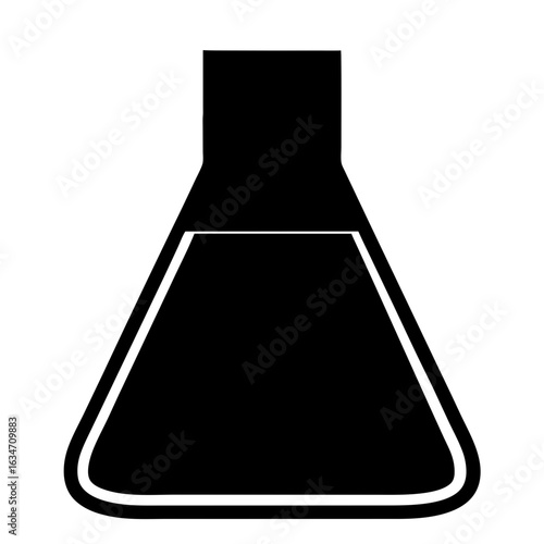 Black and white drawing of a filled Erlenmeyer flask illustration