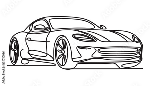 Continuous one single minimal line drawing roadster car