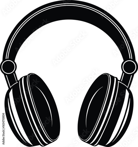Vector art of black and white vector illustration of a classic headphone design for listening to music and audio