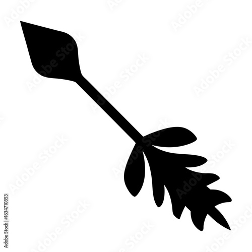 Stylized black arrow illustration with leafy fletching on a white background