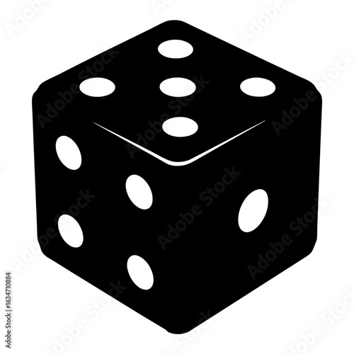 Black and White Classic Six Sided Die Illustration on White Background