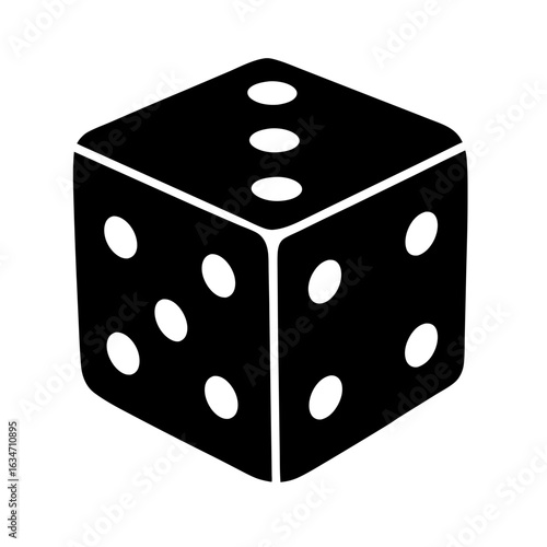 Monochrome illustration of a single standard six sided dice displaying the numbers