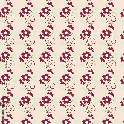 Cheerful Flower Pattern with Daisies and Tulips on Beige
