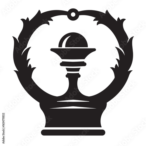 Elegant black and white crown design with a spherical chalice and floral embellishments