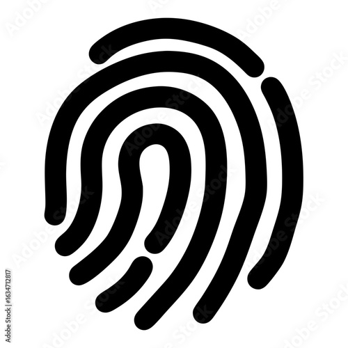 Fingerprint icon for identity and security concepts, Black fingerprint silhouette symbolizing identity verification, biometric security, digital access, privacy protection, or forensic investigation t