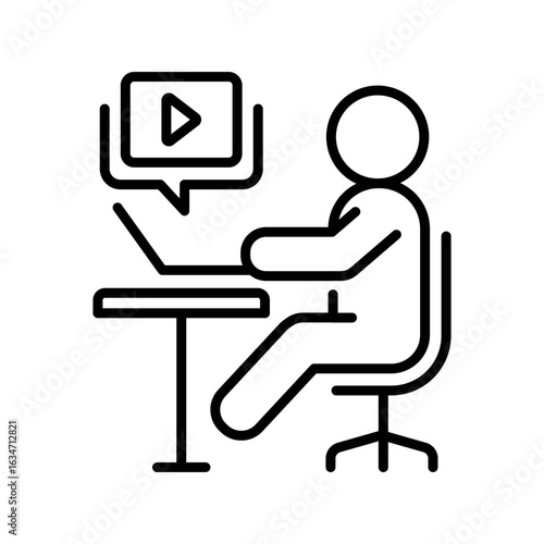 child studying online black line icon.