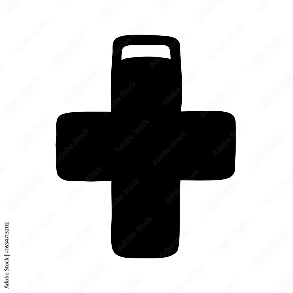 Fototapeta premium Stylized and simplified black medical cross symbol with handle on white background