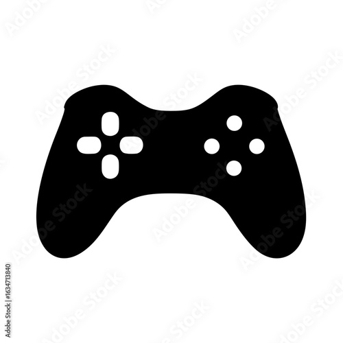 Black gamepad icon representing electronic gaming and interactive entertainment technology