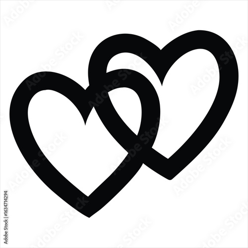 Two interlocking black hearts forming a symbol of eternal love connection and unity a graphic element representing romance and partnership on a white background