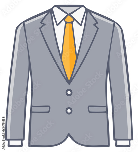 Gray Suit Jacket with Yellow Necktie Formal Attire Business Clothing Illustration