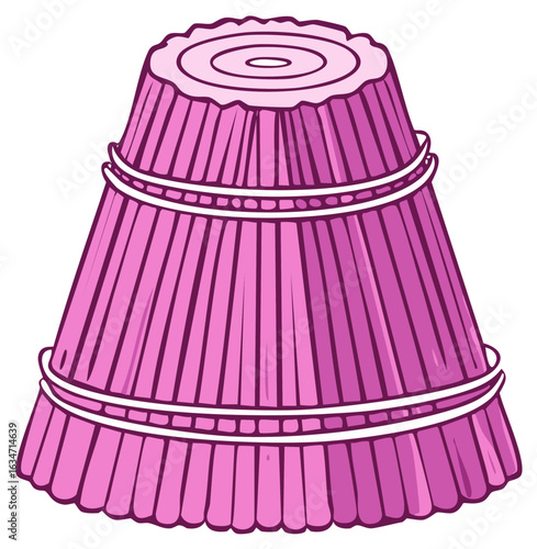 Pink lamp shade with two bands as a decoration on a white background.