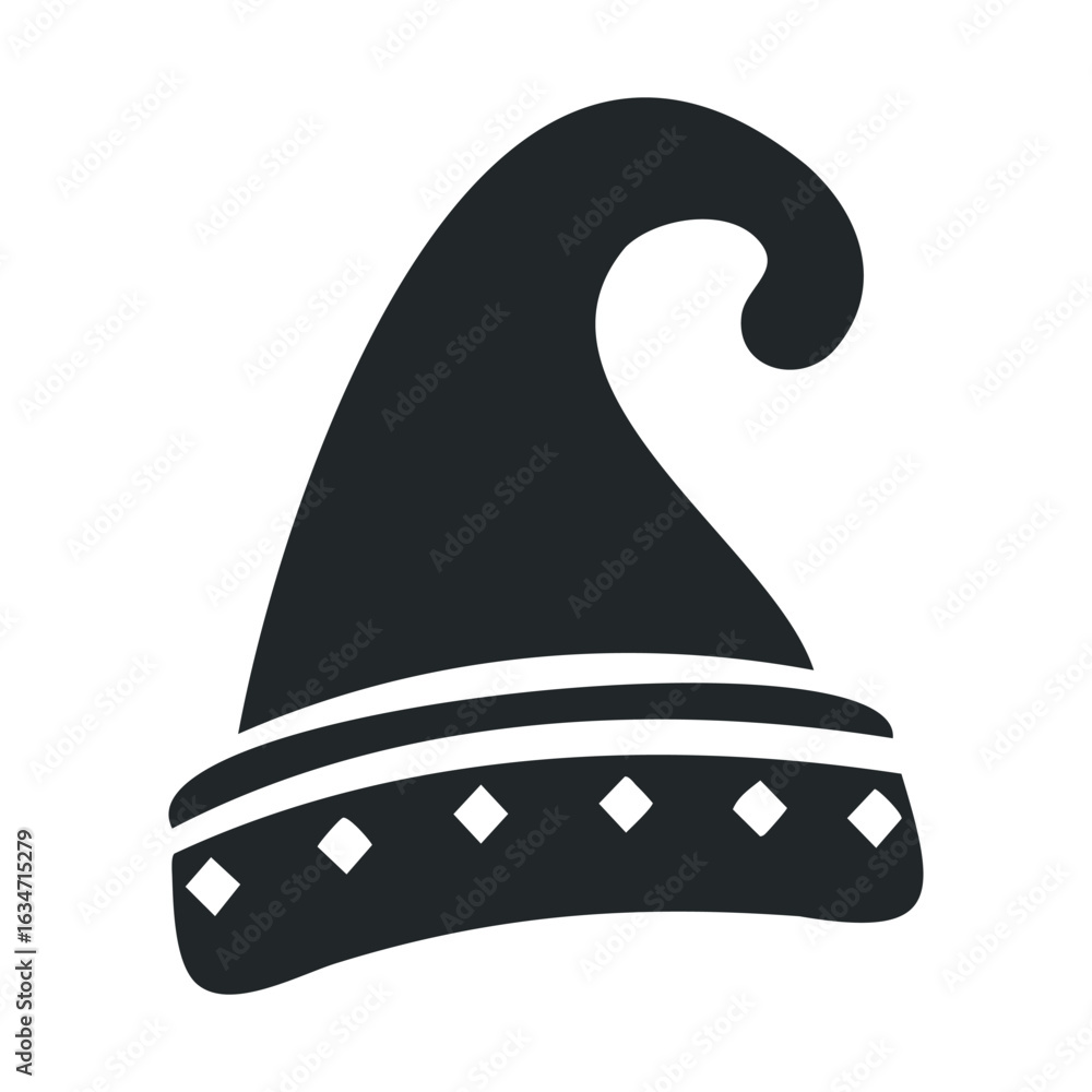 Fototapeta premium Black and white santa hat icon with diamond pattern
