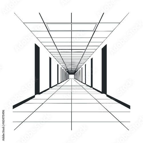 Abstract geometric hallway with symmetrical perspective lines