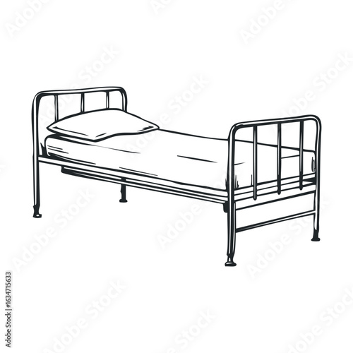 Simple metal frame bed with single pillow on mattress