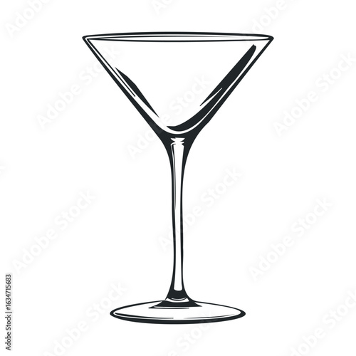Elegant martini glass with classic stem illustration on white background