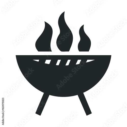 Black and white icon of a smoking barbecue grill