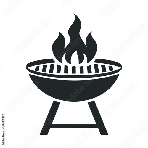 Grill icon with flames over barbecue for outdoor cooking concepts