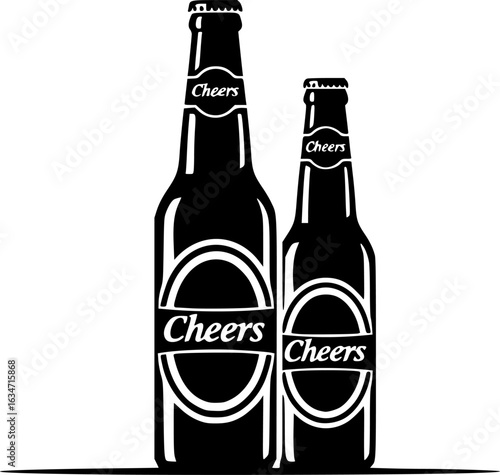 Cheers beer bottles silhouette simple flat vector