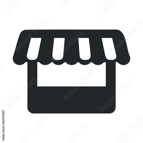 Icon of storefront with striped awning in black and white design