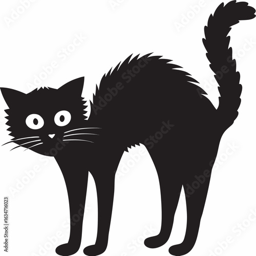 Scared black cat silhouette illustration with transparent background