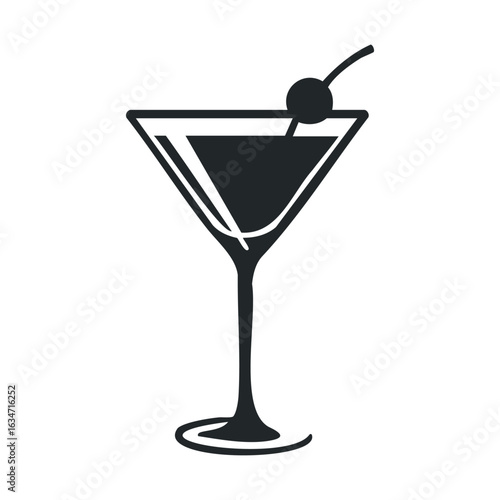 Black and white icon of a martini glass with cherry