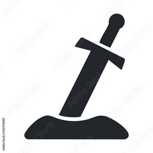 Legendary sword embedded in stone icon: medieval symbol of courage and destiny
