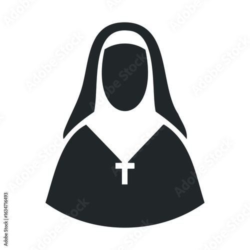 Silhouette of a female nun in religious habit with cross icon
