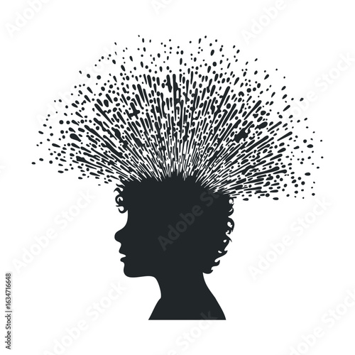 Silhouette of a child with creative hair explosion concept