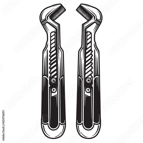 Two black and white illustration graphic cutters on a clean white background