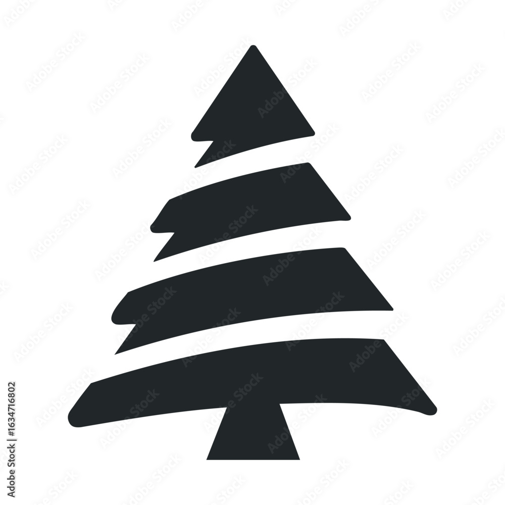 Fototapeta premium Black silhouette of stylized christmas tree icon isolated on white background