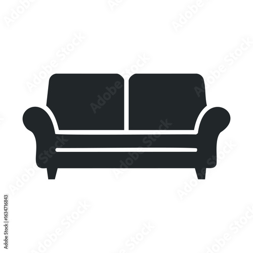 Simple black sofa icon on white background