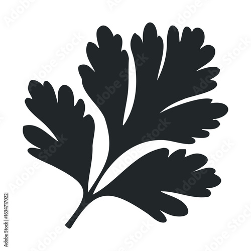 Silhouette of a flat parsley leaf icon in minimalist black design