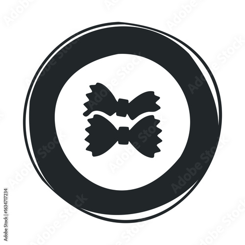 Minimalist black and white farfalle pasta icon in circular frame