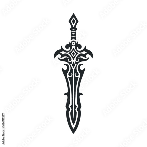 Intricate fantasy sword design with ornate detailing and symmetrical patterns