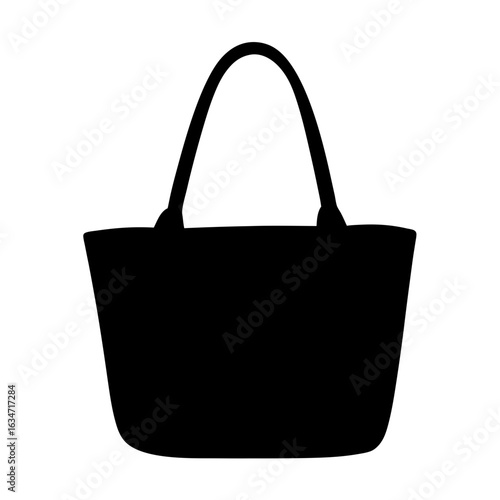 Tote bag silhouette icon for shopping or fashion, Black silhouette of a tote bag with handles, commonly used to represent shopping, fashion accessories, or reusable eco-friendly bags.
