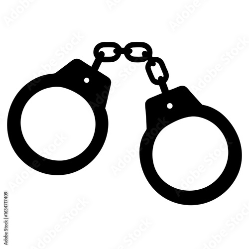 Black Handcuffs Connected by Chain Representing Law Enforcement and Criminal Justice