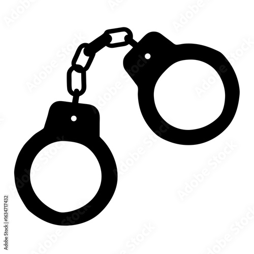 Illustration of Black Handcuffs with Chain on a White Background