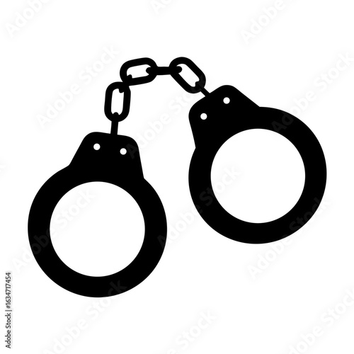 Black silhouette of handcuffs on a white background implying justice and security