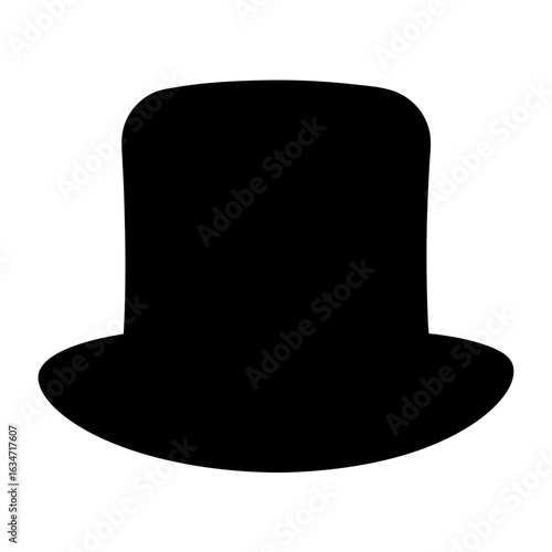 Simple black silhouette of a formal top hat on a white background