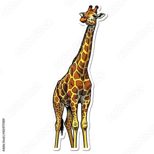 Graceful Giraffe: A captivating illustrated giraffe with its distinctive spots and towering height, stands majestically in a vibrant pose.