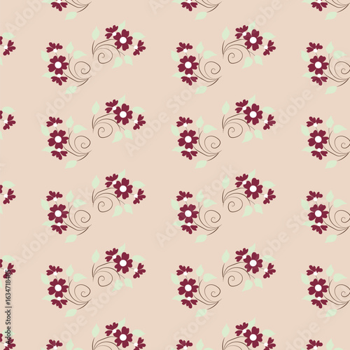 Cheerful Flower Pattern with Daisies and Tulips on Beige
