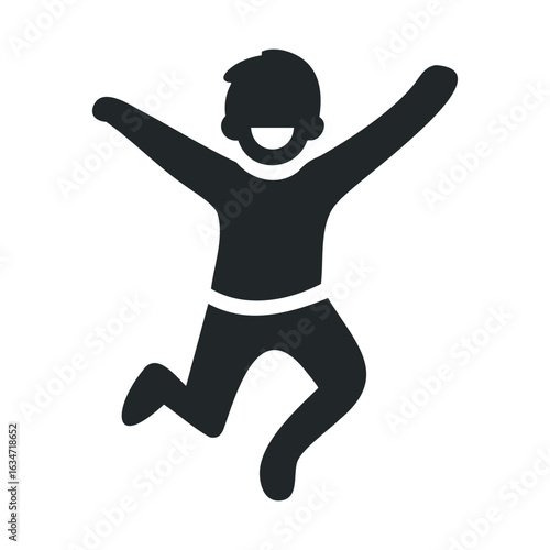 Silhouette of a happy jumping child icon in black and white
