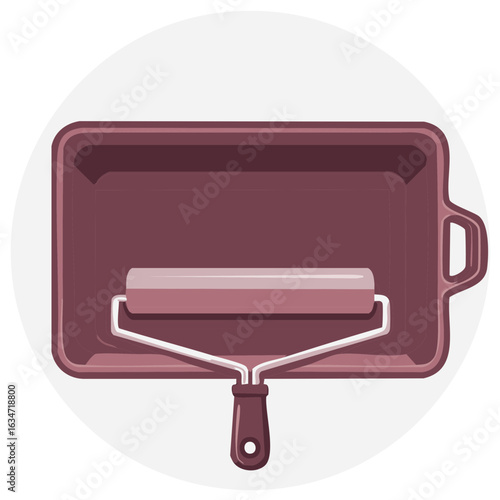 Paint roller and tray for home improvement and renovation projects illustration