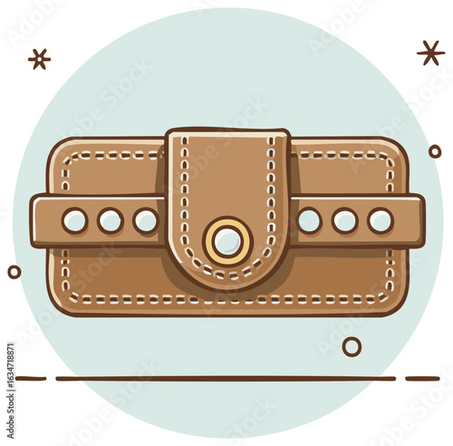 Illustration of a Brown Leather Wallet Featuring Stitching Details and Secure Closure for Storing Valuables and Cash Safely